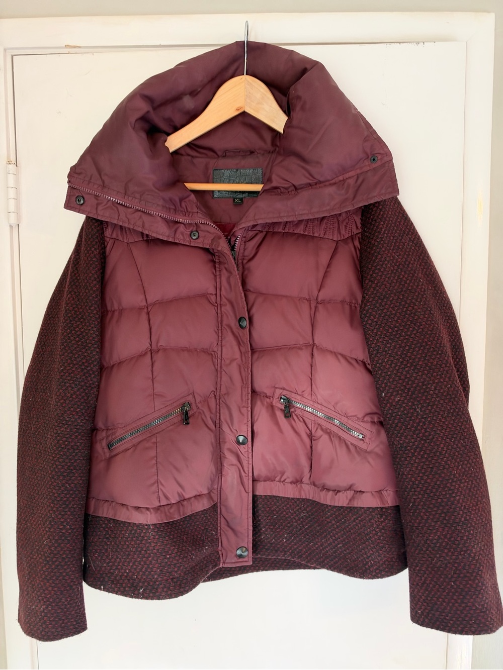 Sam Edelman Burgundy Wool Down Puffer Mixed Media Jacket XL